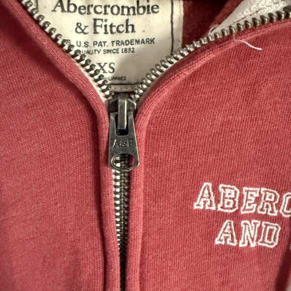 Abercrombie & Fitch Y2K Zip Up Hoodie Sweatshirt Size XS Red Logo Preppy Varsity - Picture 5 of 8